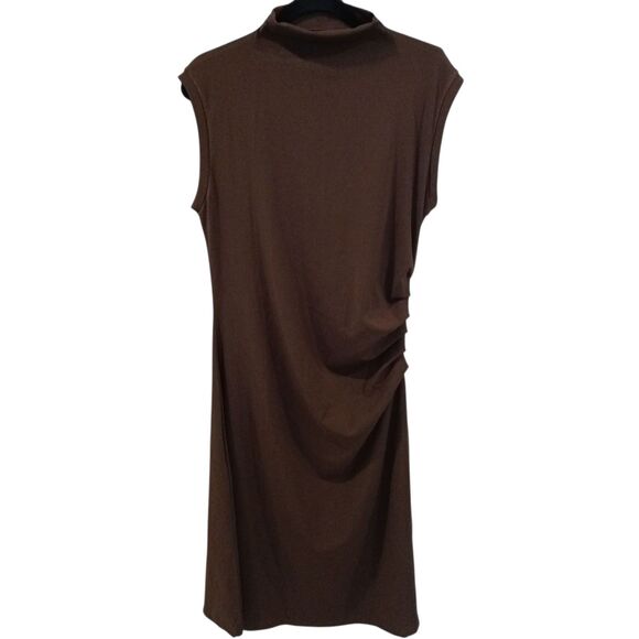 OGL Mockneck Tucks Midi Dress - Hazelnut Coco Sleeveless Brown Ruched Size PXL - Picture 4 of 15